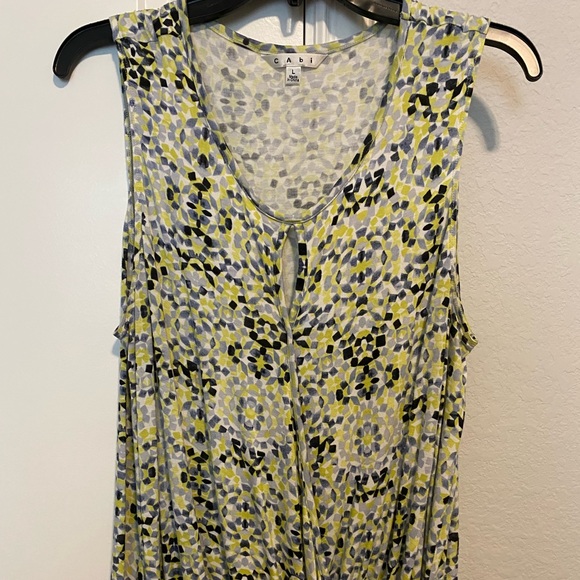 CAbi - Women’s L Tank, yellow/black/white pattern with keyhole neckline - Picture 1 of 3